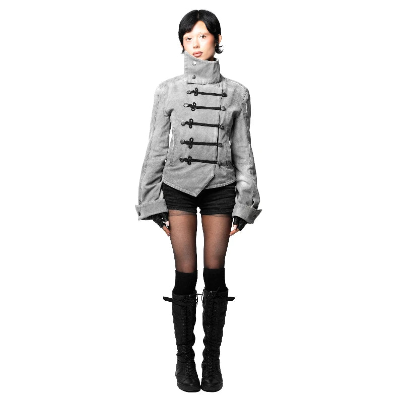 Y2K Retro Napoleon Jacket Men Women Gothic Rope Embroidery Jacket High Street Subculture Streetwear Unisex Canvas Cotton Coat