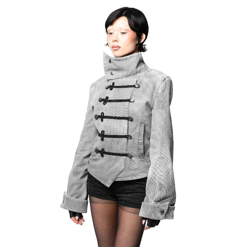 Y2K Retro Napoleon Jacket Men Women Gothic Rope Embroidery Jacket High Street Subculture Streetwear Unisex Canvas Cotton Coat